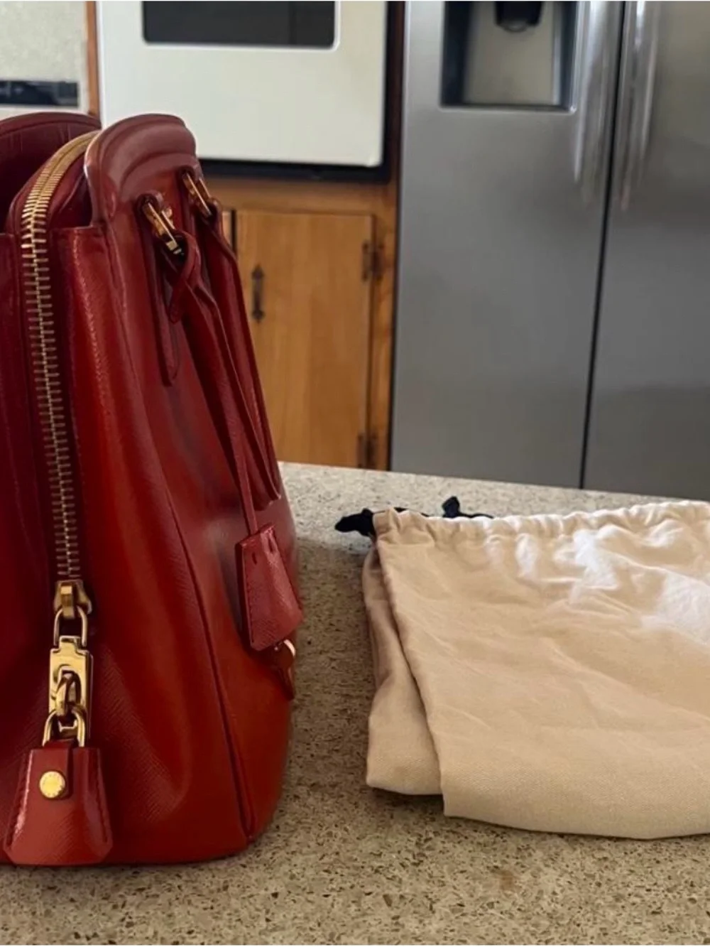 Prada Red/orange Medium Saffiano Leather Top-Handle Bag